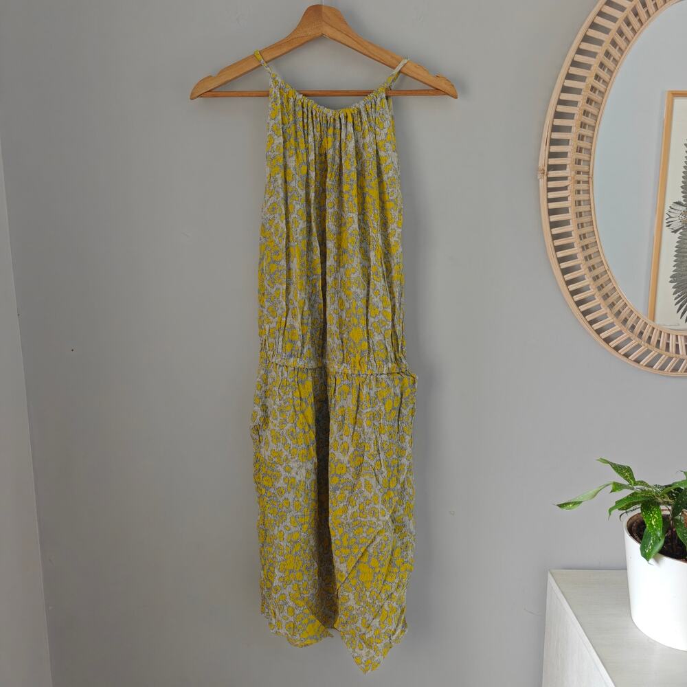 Derek Lam 10 Crosby Silk Halter Tulip Dress Yellow Gray Floral Size 4